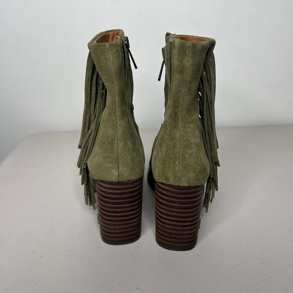 Sam Edelman Ona Olive Green Suede Fringe Square Toe Bootie Size 6.5 - Picture 3 of 9